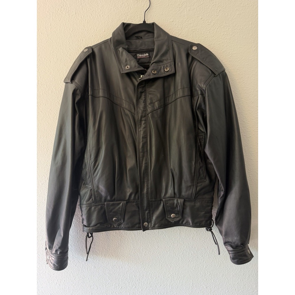 Vintage Byrnes & Baker Thinsulate Leather Jacket Black Large Biker Laced Side